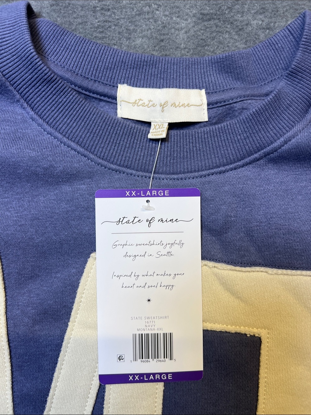 State of Mind Lavender Crewneck Sweater with Cream 'MT' Patch - Picture 2 of 3